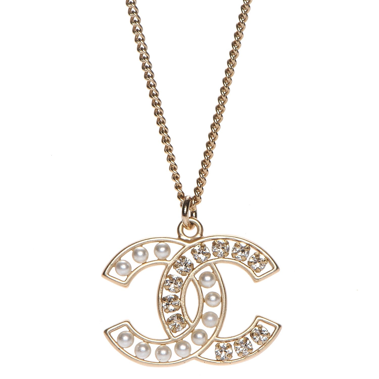 Chanel Crystal Pearl CC Pendant Necklace Gold 3 of 6