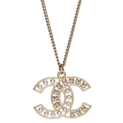 Chanel Crystal Pearl CC Pendant Necklace Gold 3 of 6