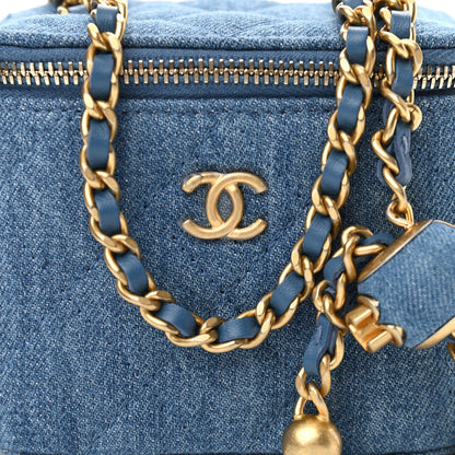 Chanel Denim Quilted Mini Pearl Crush Vanity Case With Chain 8 of 11