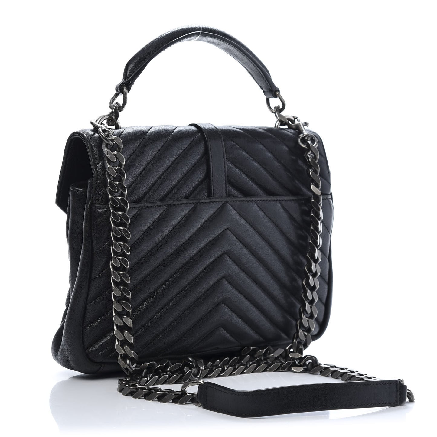 Sheepskin Matelasse Chevron Monogram Medium College Bag Black