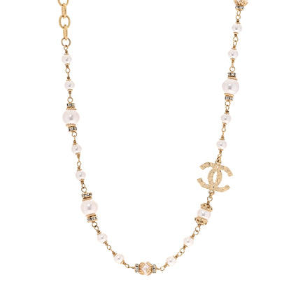 Chanel Pearl Crystal Textured CC Short Necklace Gold 1 of 9