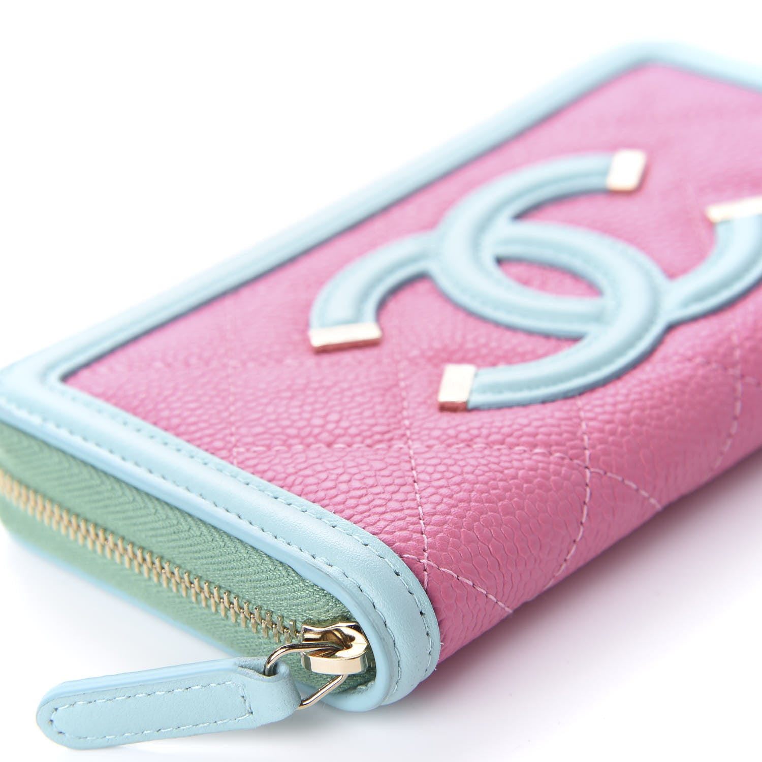 Chanel Caviar Quilted Medium Filigree Zip Around Wallet Pink Blue Green 6 of 10