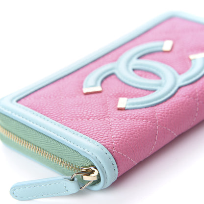 Chanel Caviar Quilted Medium Filigree Zip Around Wallet Pink Blue Green 6 of 10