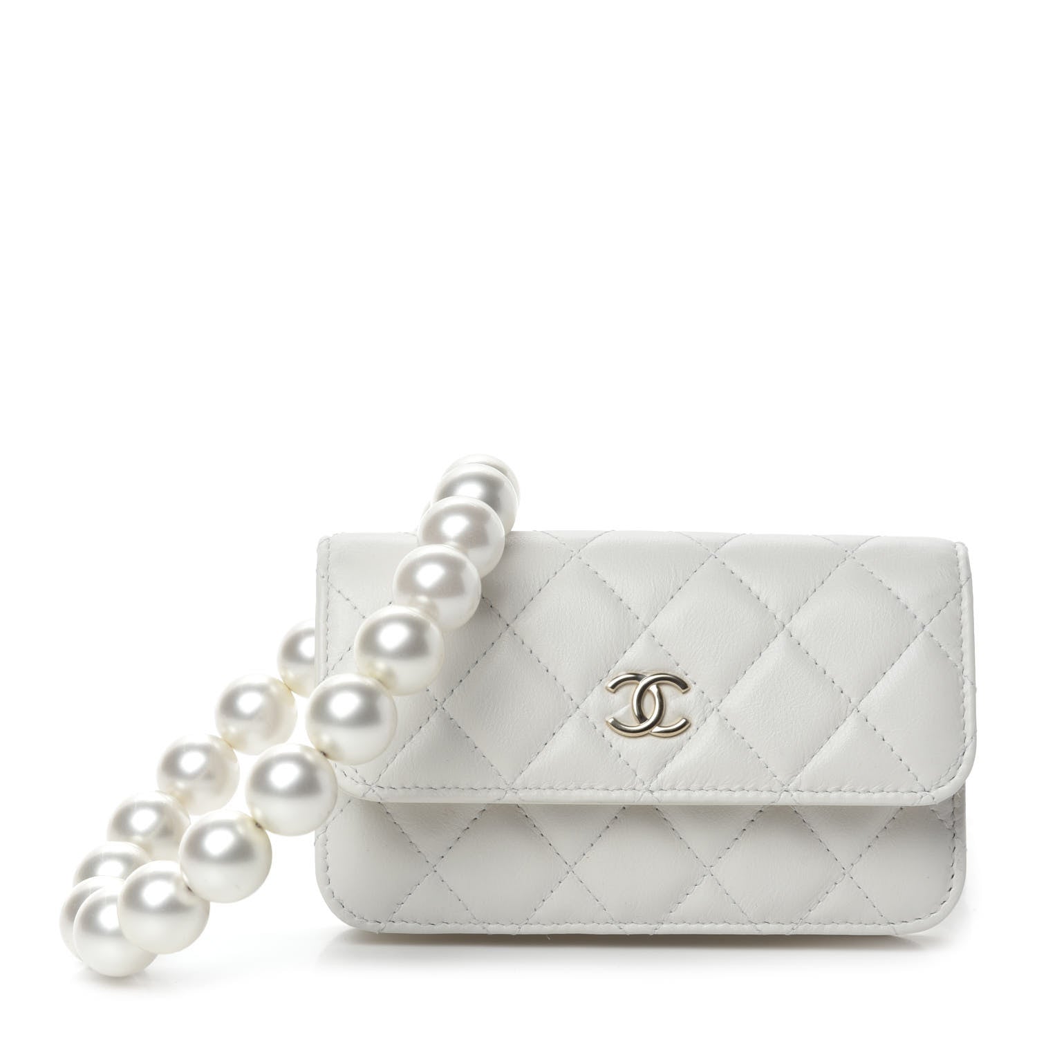 Chanel Calfskin Quilted Maxi Pearls Clutch With Chain White 1 of 12