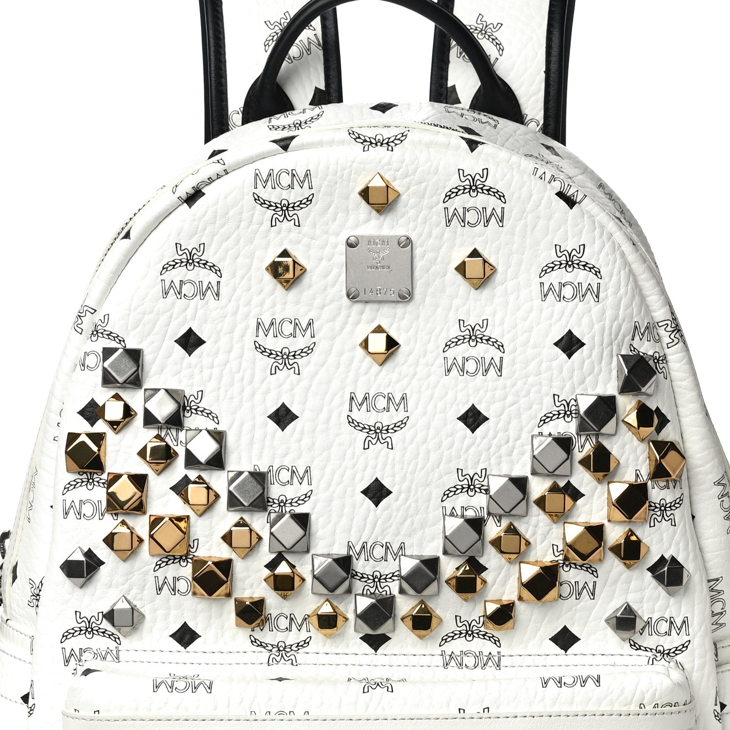 MCM Visetos Studded Medium Stark M Backpack White 7 of 9