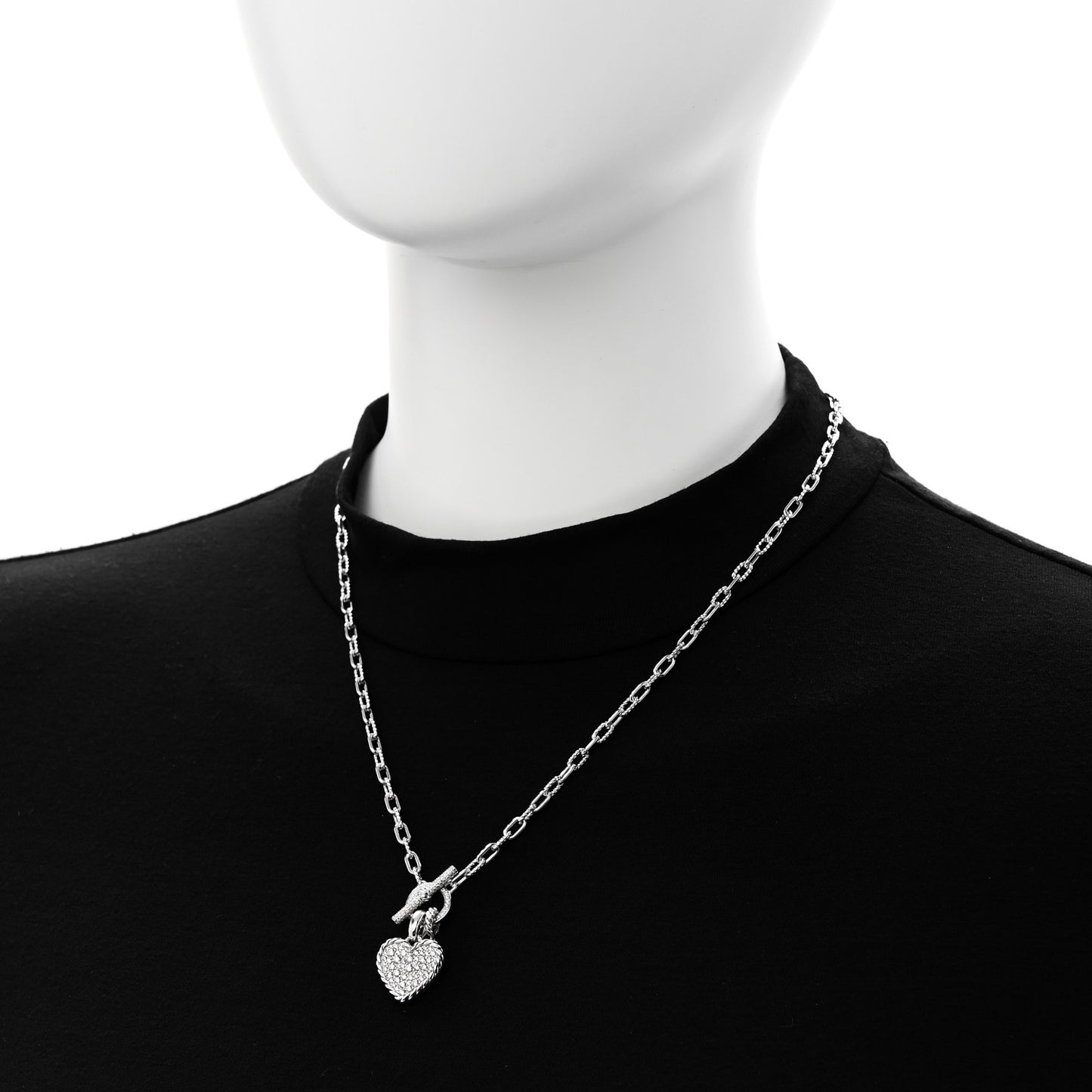 Sterling Silver Diamond 3.5mm DY Madison Pave Toggle Chain Micropave Peace Sign Amulet Pave Heart Amulet Necklace