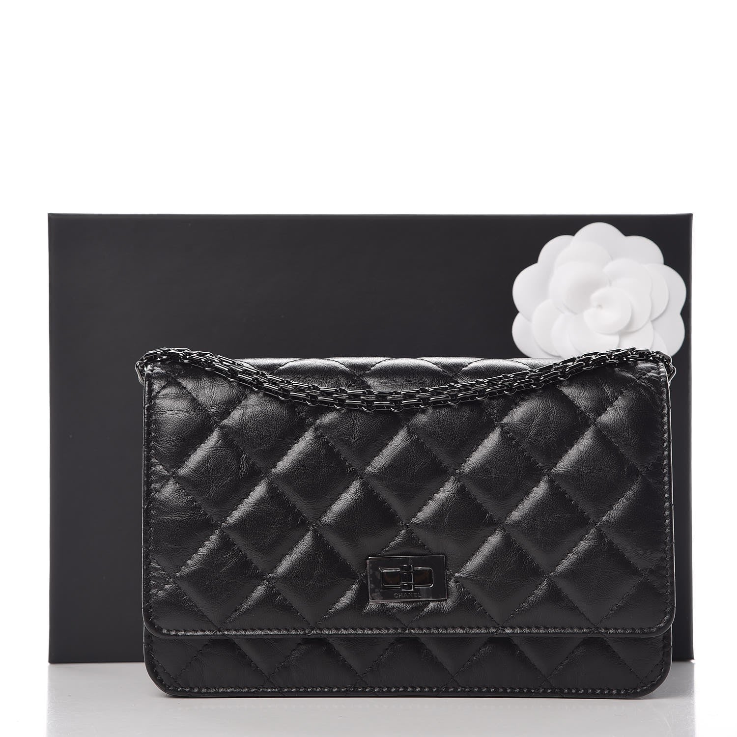 Chanel Aged Calfskin Quilted Reissue Wallet On Chain WOC So Black 9 of 9