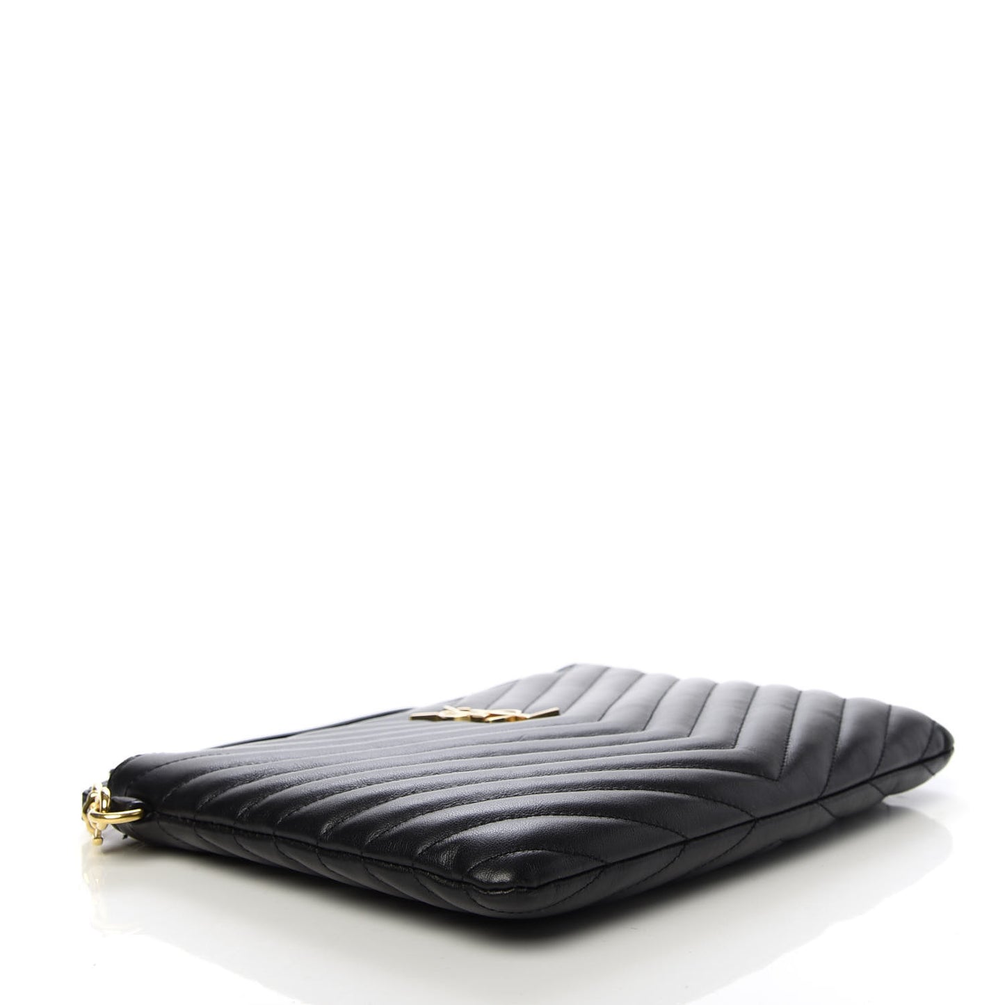 Calfskin Matelasse Chevron Monogram A5 Wristlet Black