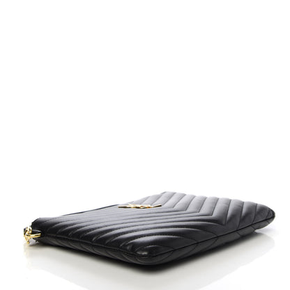 Saint Laurent Calfskin Matelasse Chevron Monogram A5 Wristlet Black 4 of 8