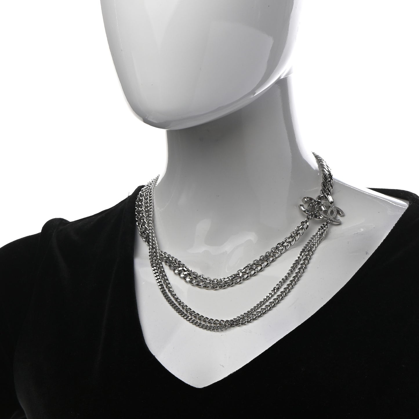Baguette Crystal CC Multi Strand Long Chain Necklace Silver