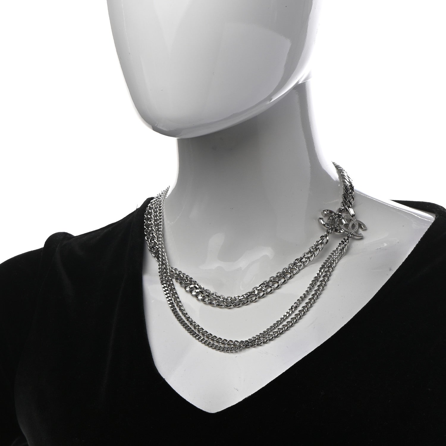 Chanel Baguette Crystal CC Multi Strand Long Chain Necklace Silver 2 of 7