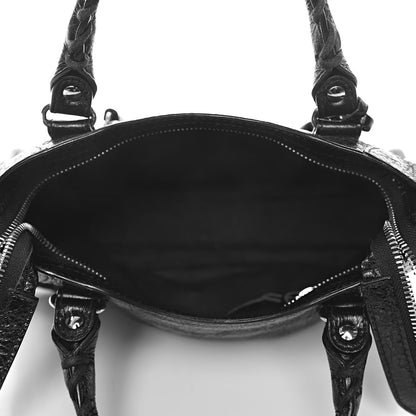 Balenciaga Agneau Classic Silver Hardware Mini City Logo Strap Black White 5 of 10