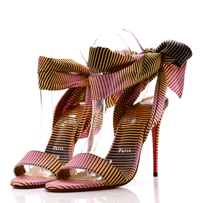 Christian Louboutin Satin Sandale Du Desert Stripe 100 Sandal 39.5 Pink Orange Multi 3 of 8