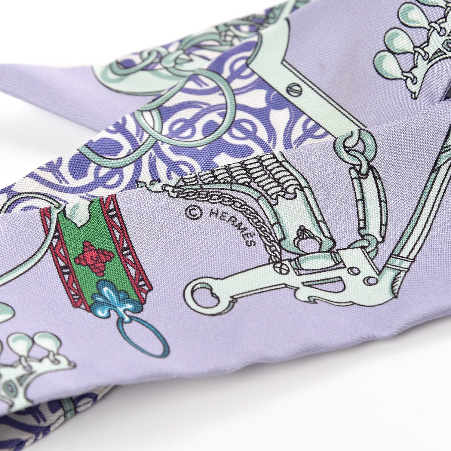 Hermes Silk Mors Et Gourmettes Remix Twilly Parme Vert Mauve 4 of 4