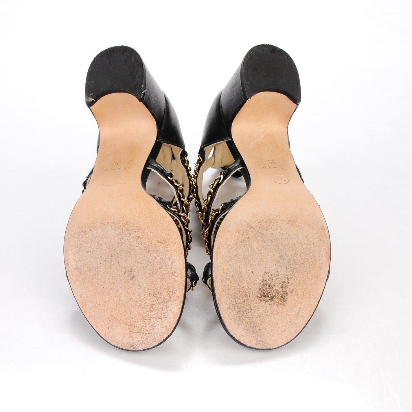 Lambskin CC Chain Sandals 39 Black