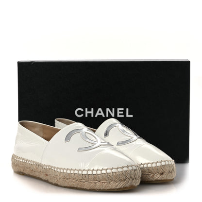 Chanel Distressed Patent CC Espadrilles 38 White Silver 11 of 11