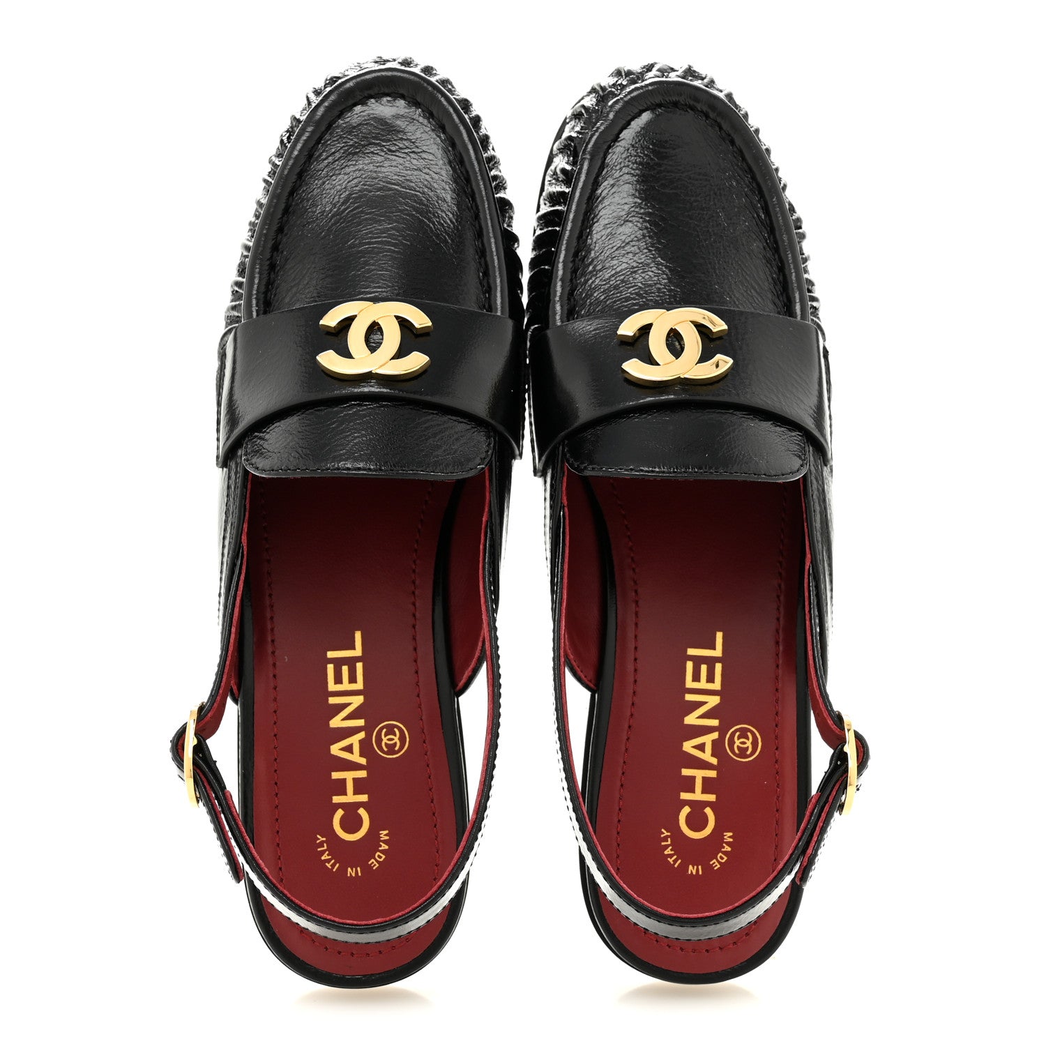 Chanel Crumpled Shiny Lambskin CC Slingback Mocassins 38 Black 2 of 10
