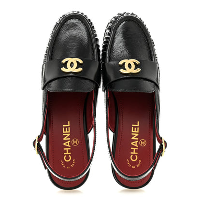 Chanel Crumpled Shiny Lambskin CC Slingback Mocassins 38 Black 2 of 10