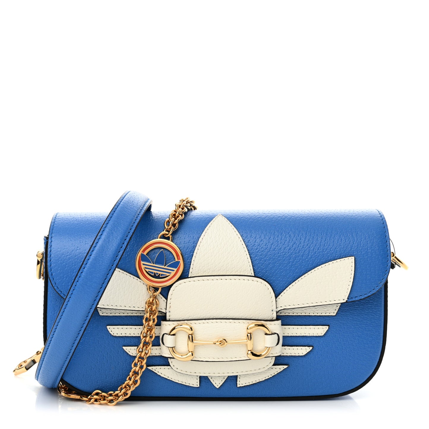 X ADIDAS Textured Dollar Calfskin Web Trefoil Mini Horsebit 1955 Shoulder Bag Blue Off Blue Off White Multi