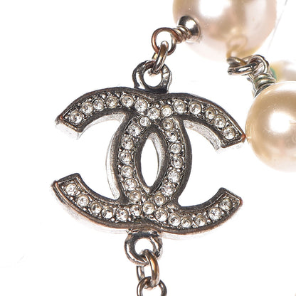 Chanel Crystal Pearl CC Long Necklace Silver 6 of 19