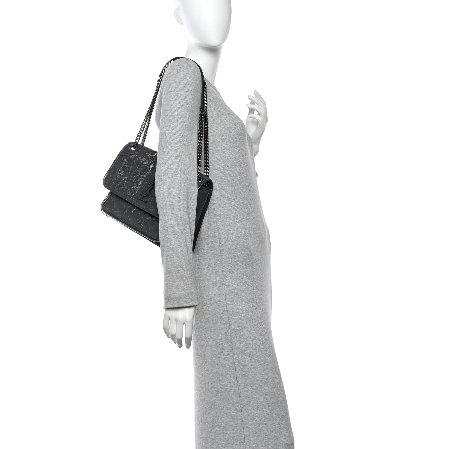 Saint Laurent Crinkled Calfskin Matelasse Monogram Medium Niki Chain Satchel Storm 2 of 11