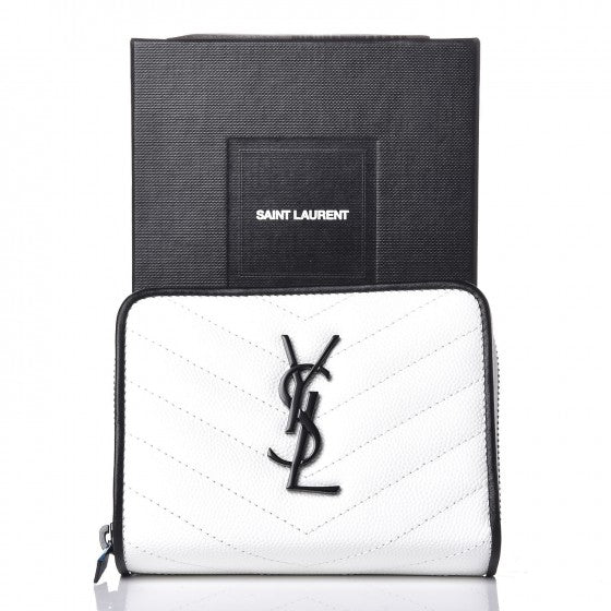 Grain De Poudre Matelasse Chevron Monogram Compact Zip Around Wallet Optical White Black