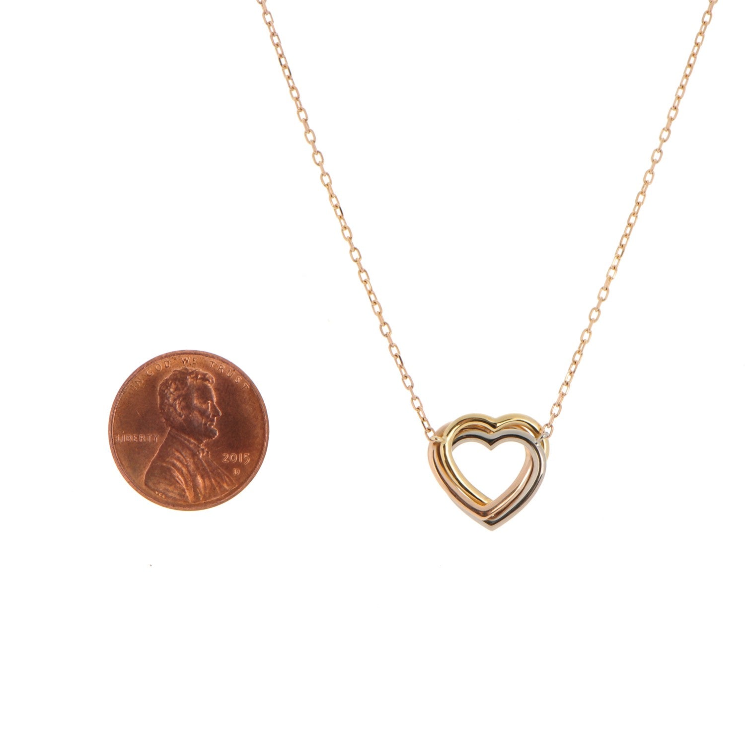 Cartier 18K Pink Yellow White Gold Trinity Heart Necklace 3 of 5