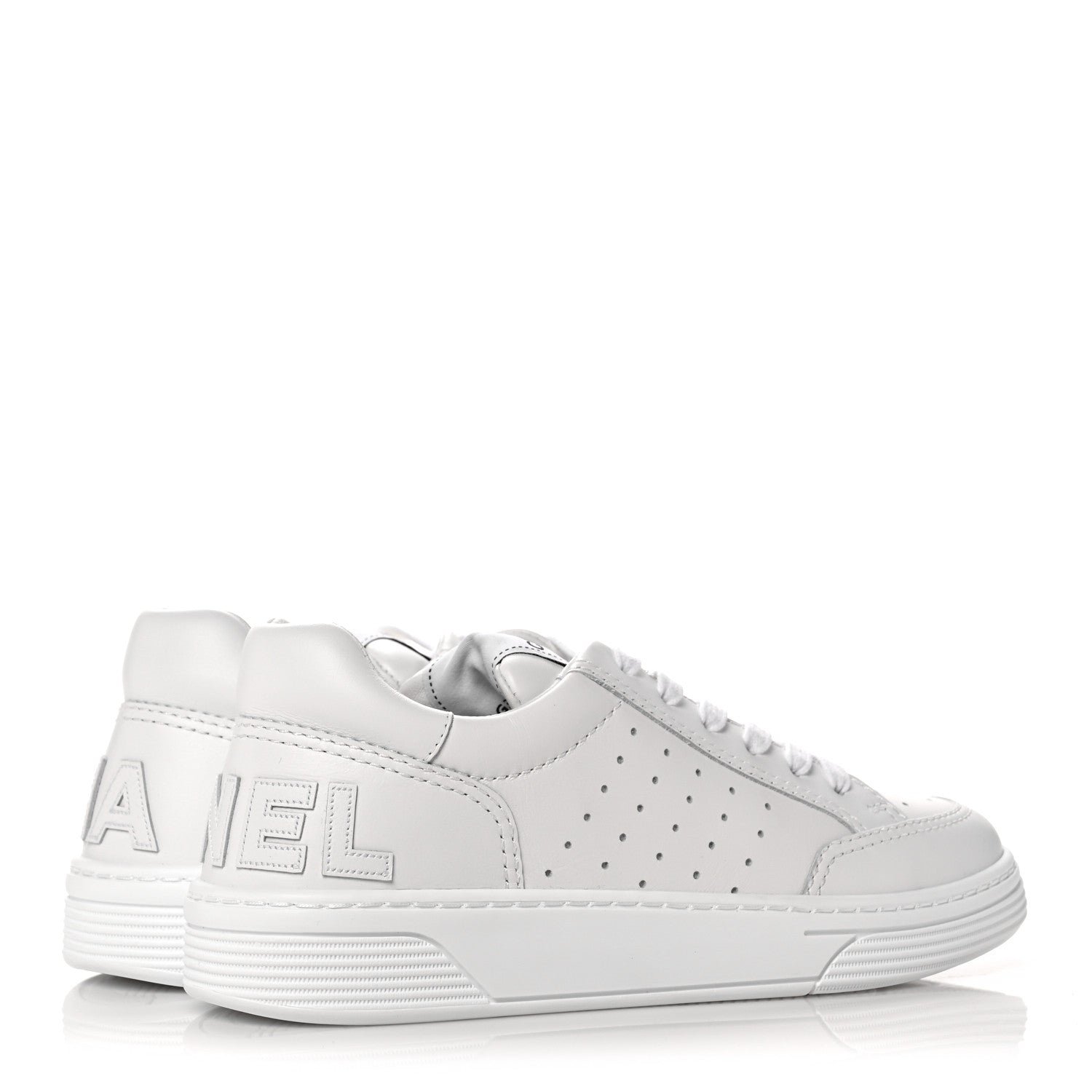 Chanel Grained Calfskin Fabric Womens Logo Sneakers 37 White 4 of 11
