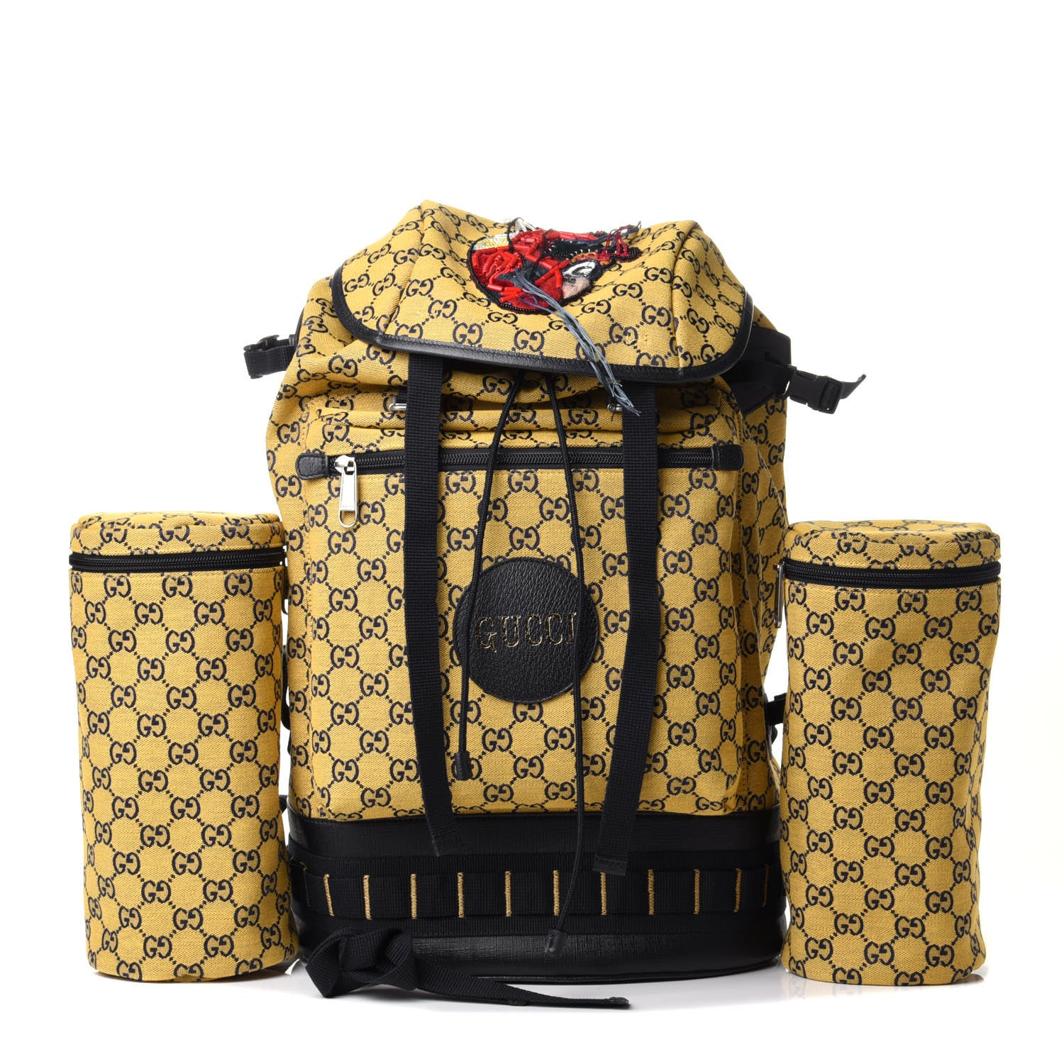 Gucci Monogram Multicolor Script Logo Large Double Pocket Backpack Yellow Blue 1 of 4