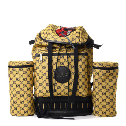 Gucci Monogram Multicolor Script Logo Large Double Pocket Backpack Yellow Blue 1 of 4