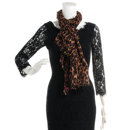 Louis Vuitton Cashmere Silk Leopard Stole Brown 2 of 6