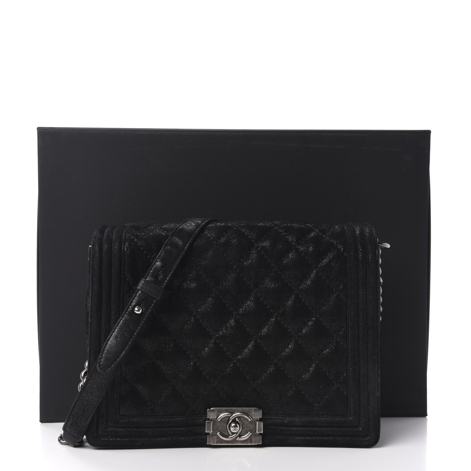 Chanel Iridescent Calfskin Quilted New Medium Gentle Boy Flap Black 11 of 11