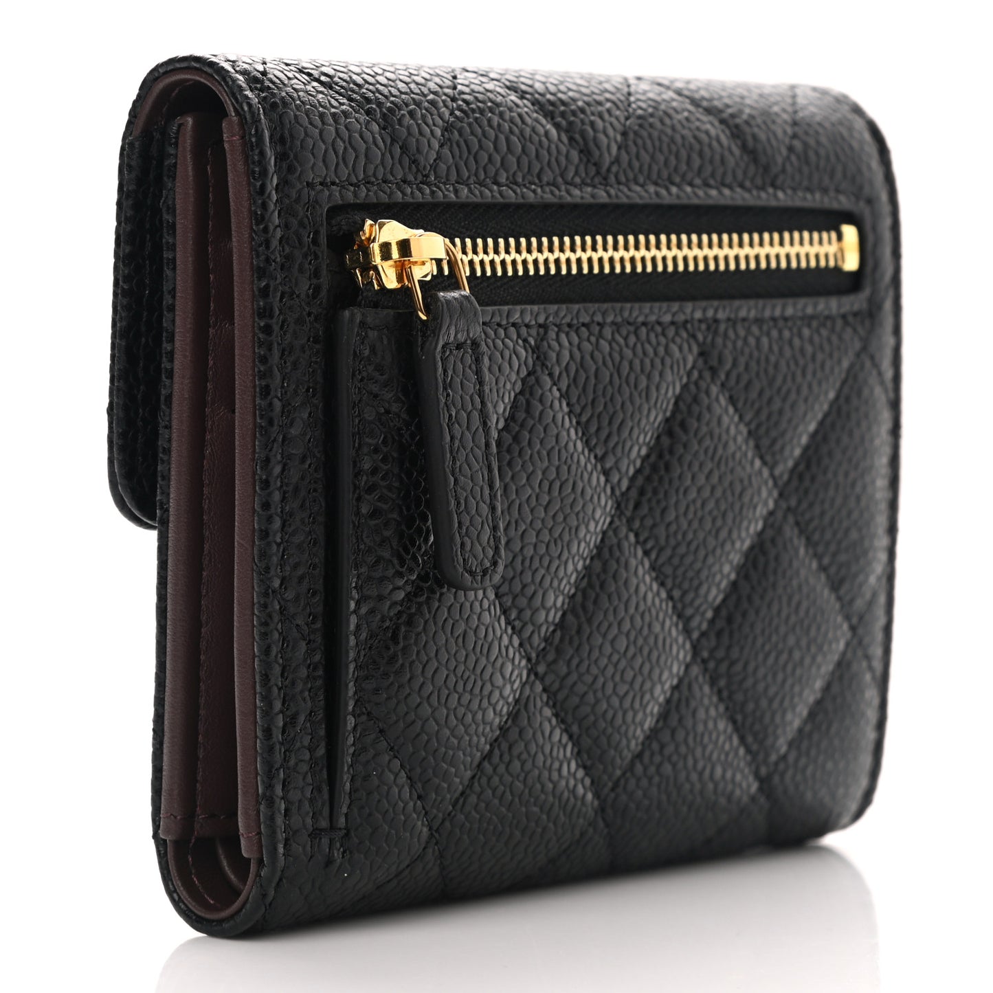 Caviar Quilted Compact Flap Wallet Black