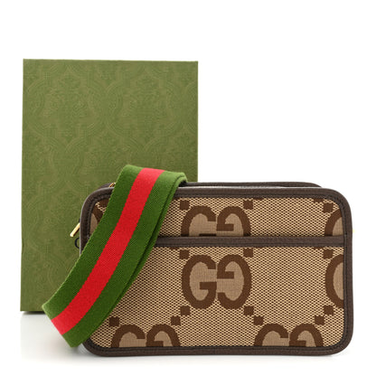 Gucci Monogram Jumbo GG Textured Dollar Calfskin Web Mini Crossbody Bag Camel Ebony New Acero 11 of 11