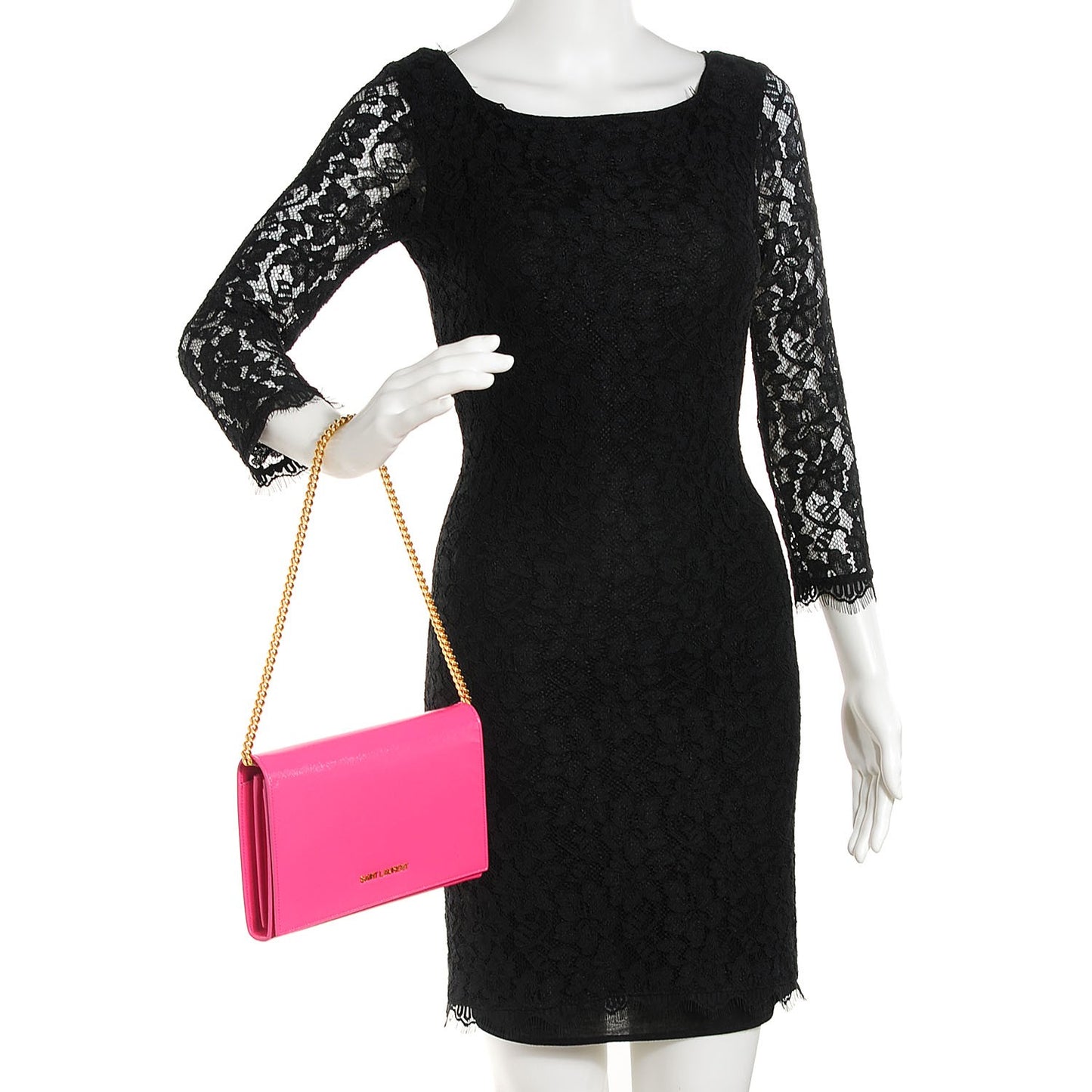 Patent Grain de Poudre Classic Letters Chain Wallet Lipstick Pink
