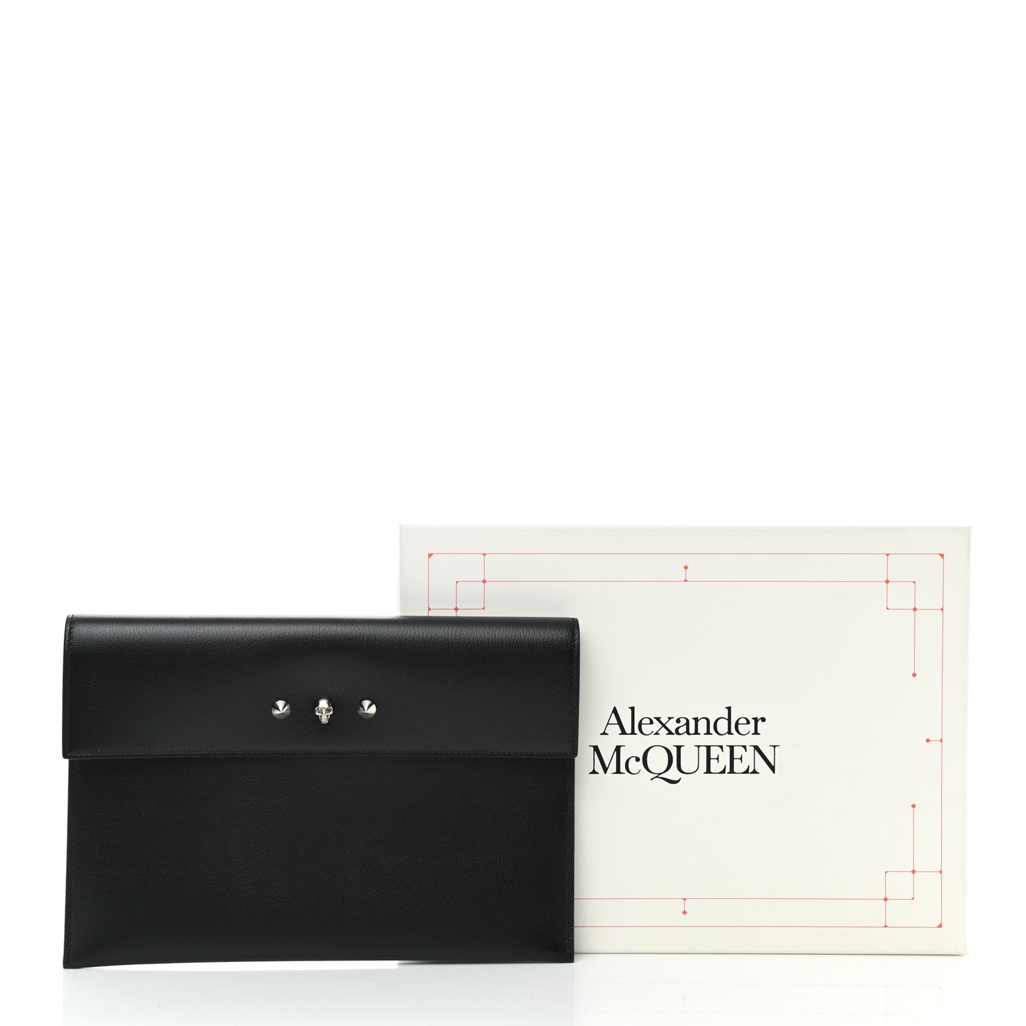 Calfskin Skull Stud Envelope Clutch Black