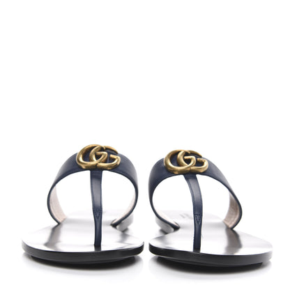 Gucci Calfskin GG Marmont Thong Sandals 38.5 Blue Agata 2 of 8
