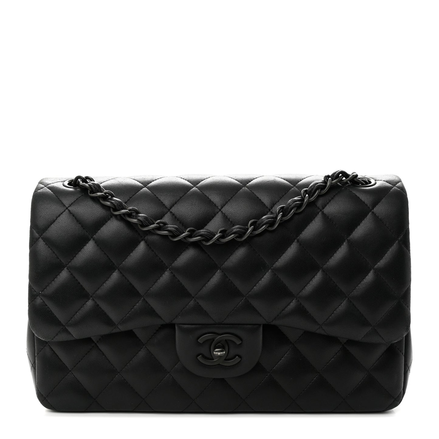 Lambskin Quilted Jumbo Double Flap So Black