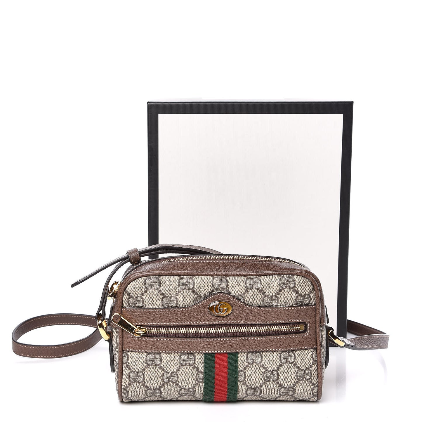 GG Supreme Monogram Web Mini Ophidia Shoulder Bag Brown
