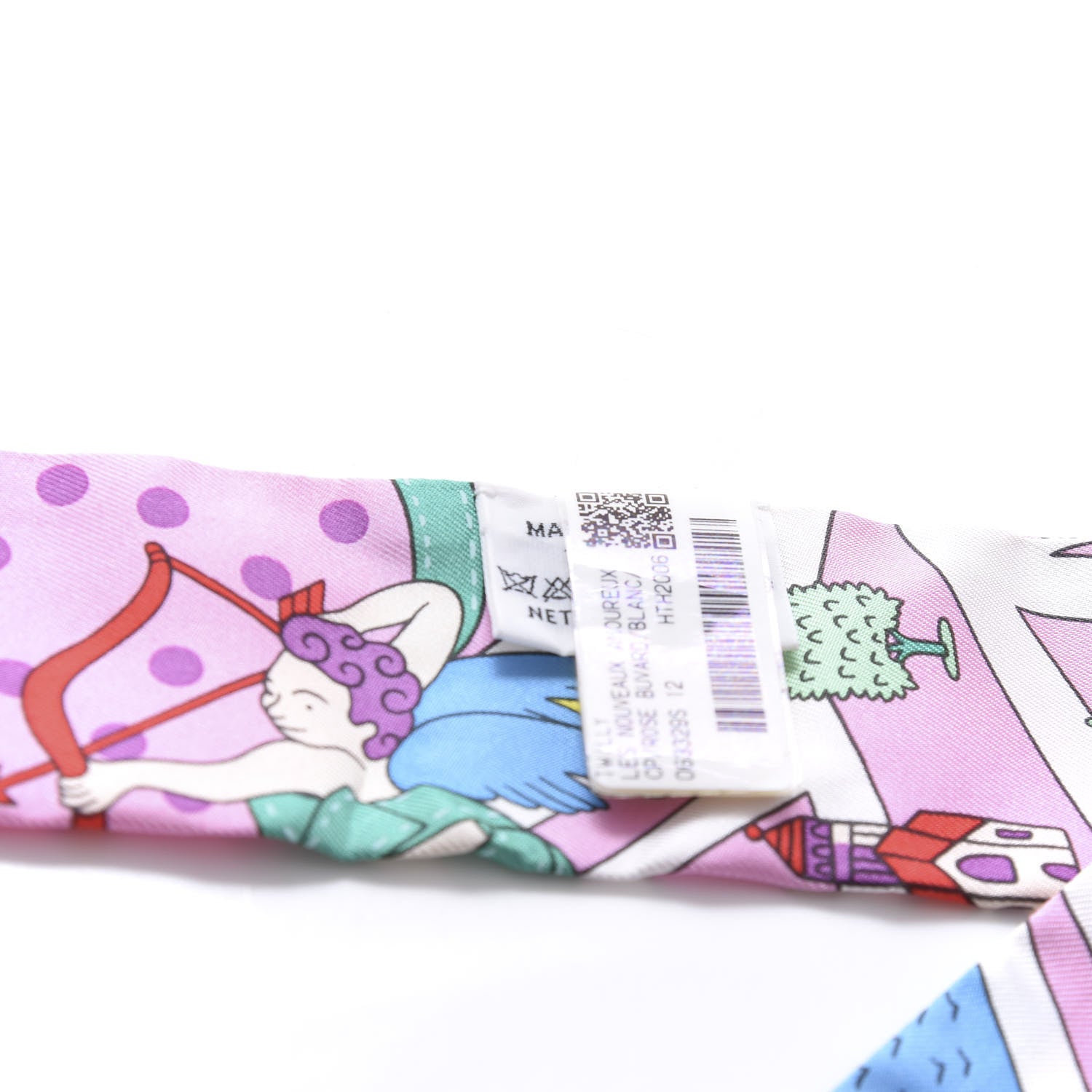 Hermes Silk Les Nouveaux Amoureux de Paris Twilly Rose Buvard White Vert 2 of 4