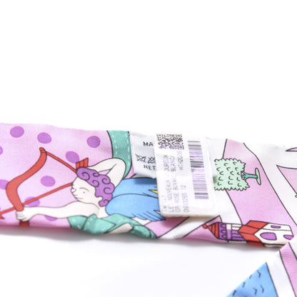 Hermes Silk Les Nouveaux Amoureux de Paris Twilly Rose Buvard White Vert 2 of 4