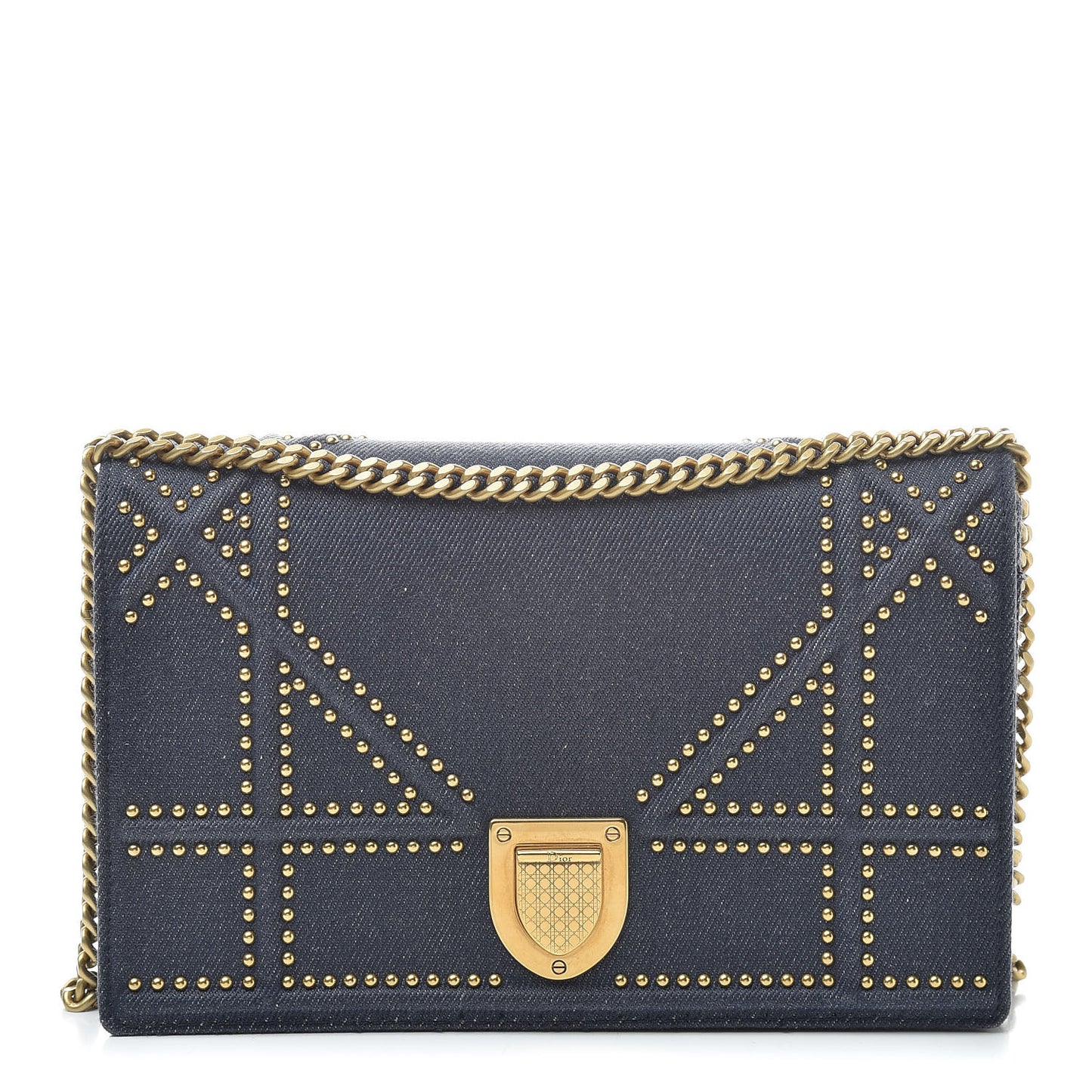 Denim Studded Wallet on Chain Pouch Blue