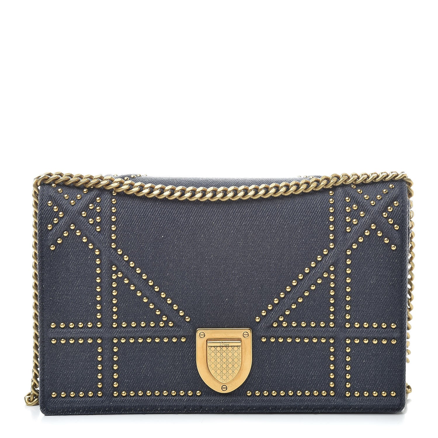 Christian Dior Denim Studded Wallet on Chain Pouch Blue 1 of 12