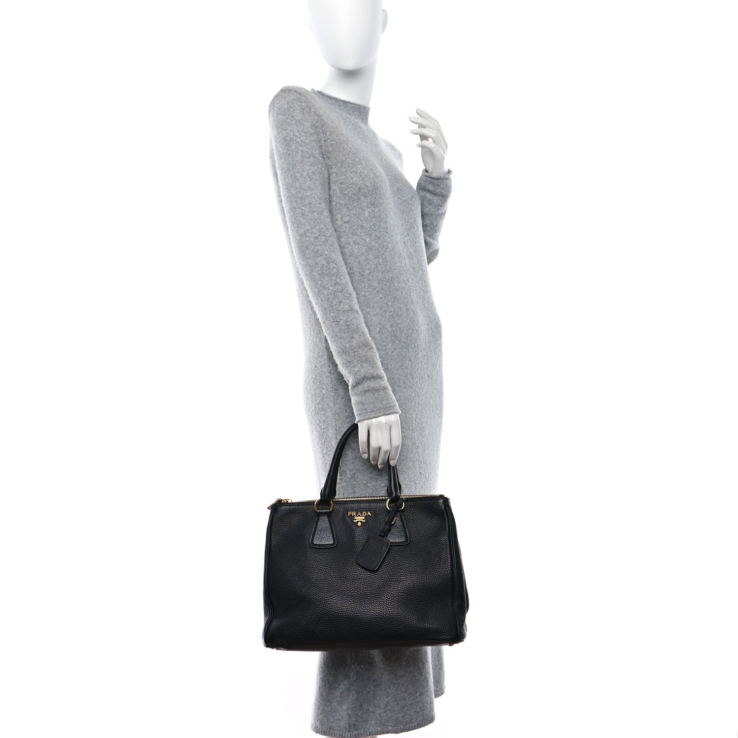 Prada Vitello Daino Double Zip Tote Black 2 of 10