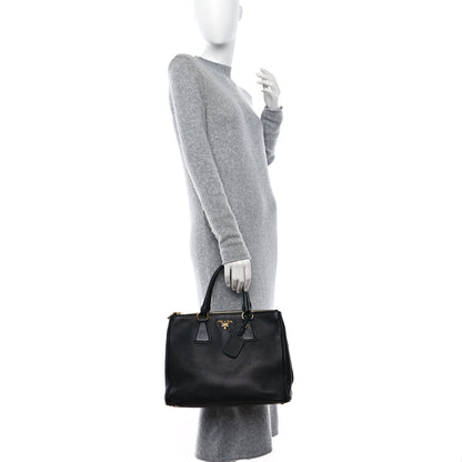 Prada Vitello Daino Double Zip Tote Black 2 of 10