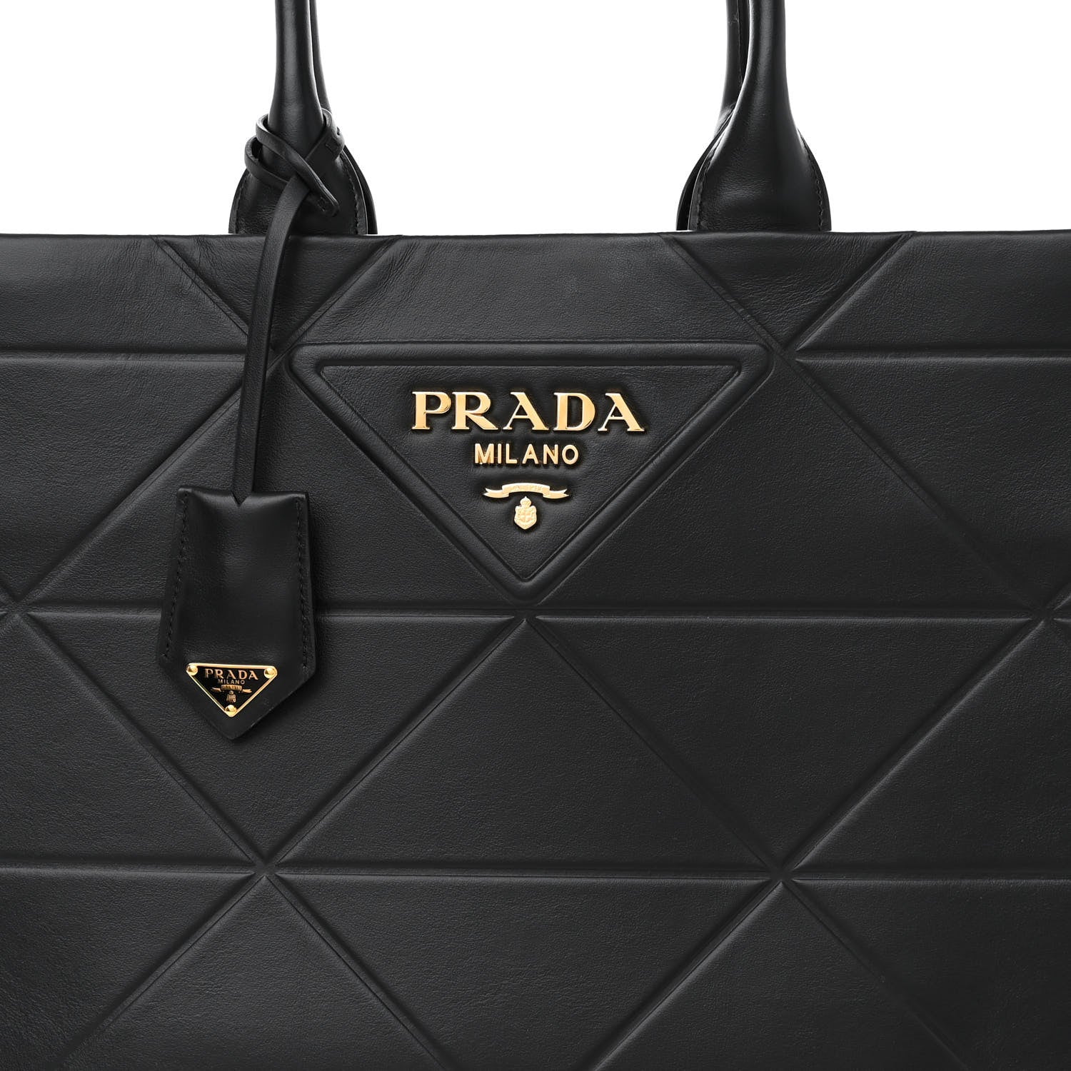 Prada Soft Calfskin Triangolo Symbole Embossed Medium Tote Black 7 of 9