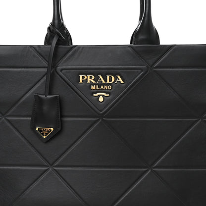 Prada Soft Calfskin Triangolo Symbole Embossed Medium Tote Black 7 of 9
