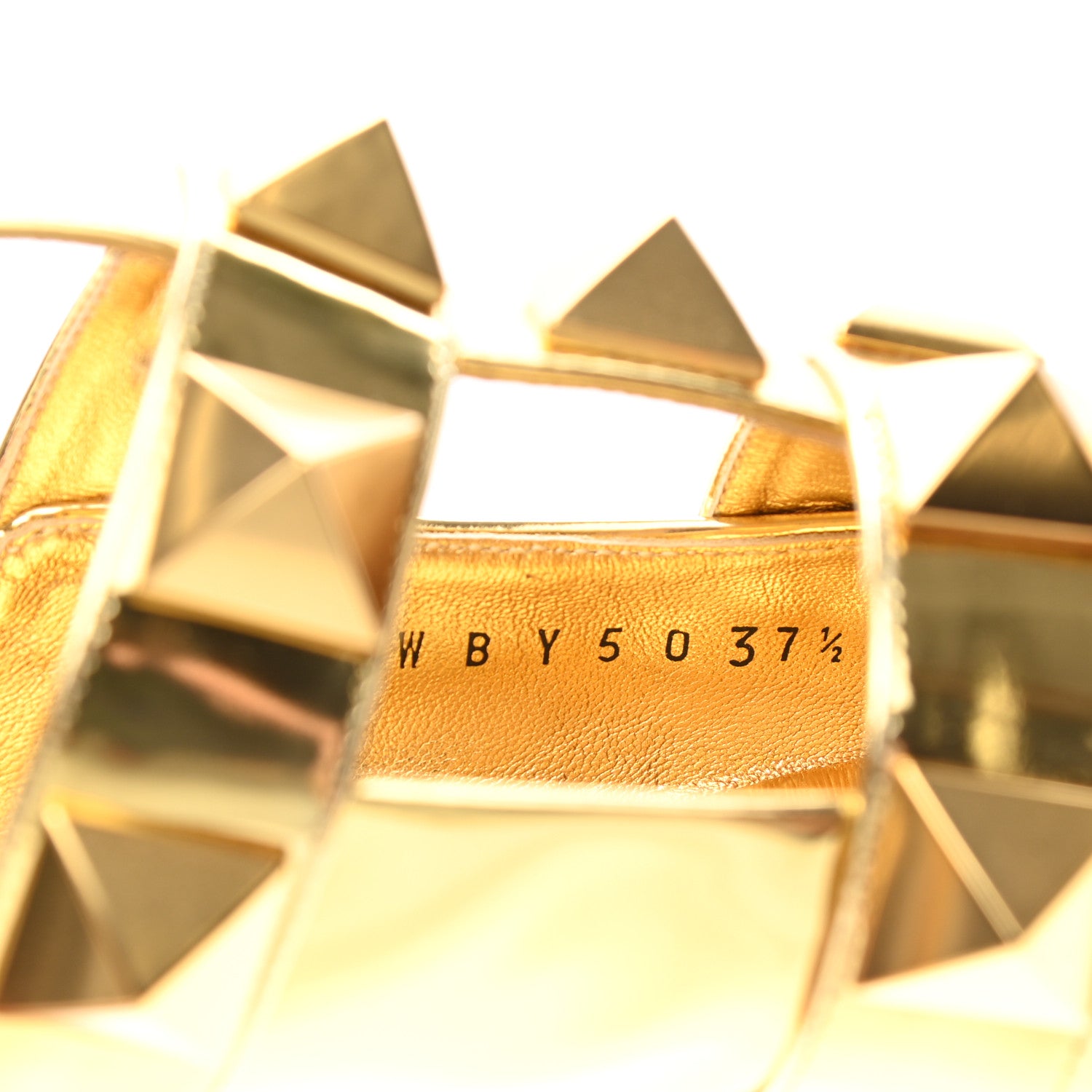 Valentino Garavani Metallic Patent Roman Stud Ankle Strap Flat Mules 37.5 Antique Brass 7 of 9