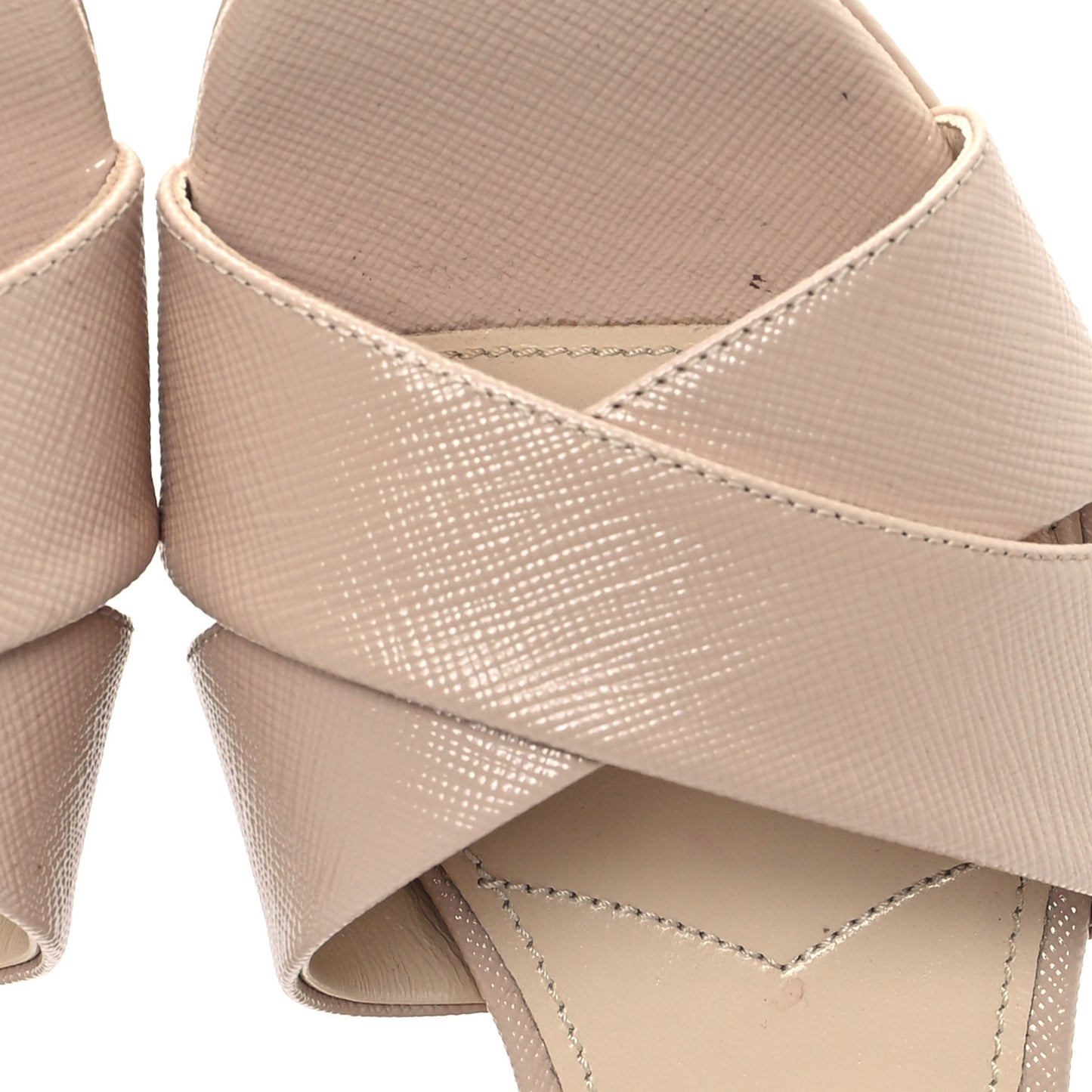 Vernice Saffiano Embossed Crisscross Platform 20/65mm Sandals 38.5 Beige