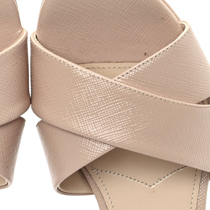 Prada Vernice Saffiano Embossed Crisscross Platform 20/65mm Sandals 38.5 Beige 10 of 10